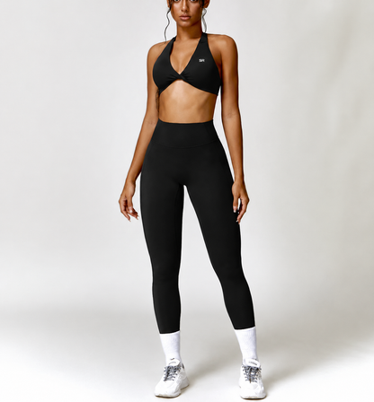 QUICK-DRYING HALTERNECK BRA & SPORTS TROUSERS 2-PIECE SET