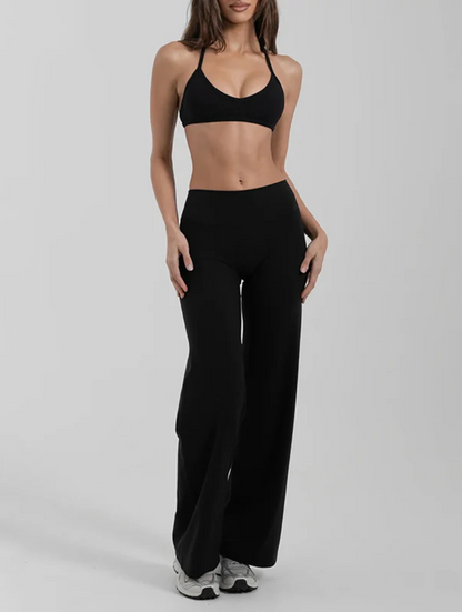 halter-neck sports bra/ flared pants